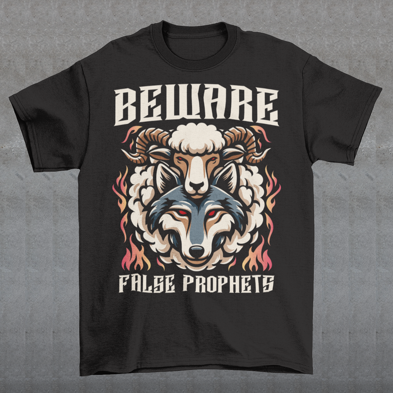 The bold, capitalized text, "BEWARE FALSE PROPHETS," emblazoned on the illustration, serves as a stark proclamation of vigilance and discernment.