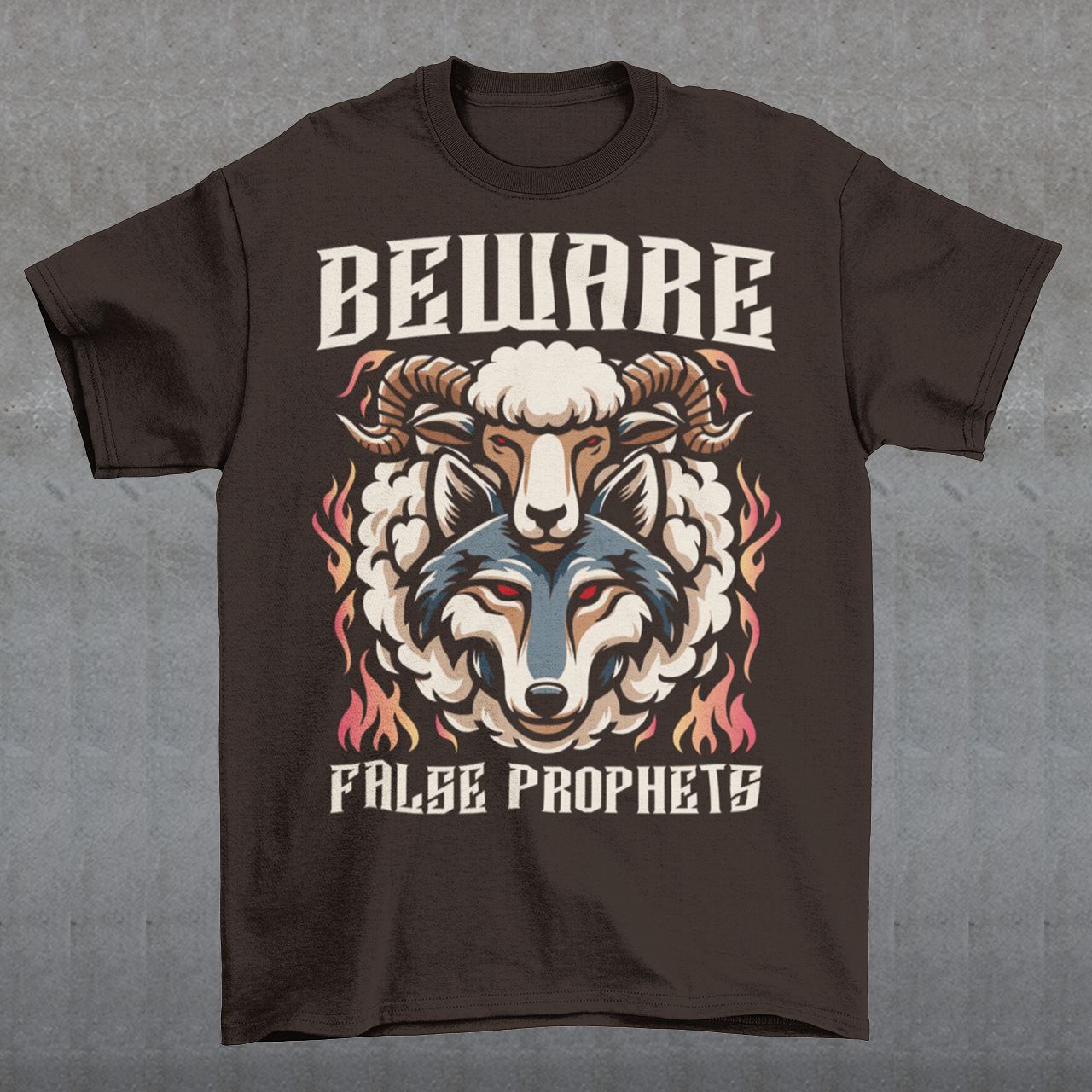 The bold, capitalized text, "BEWARE FALSE PROPHETS," emblazoned on the illustration, serves as a stark proclamation of vigilance and discernment.