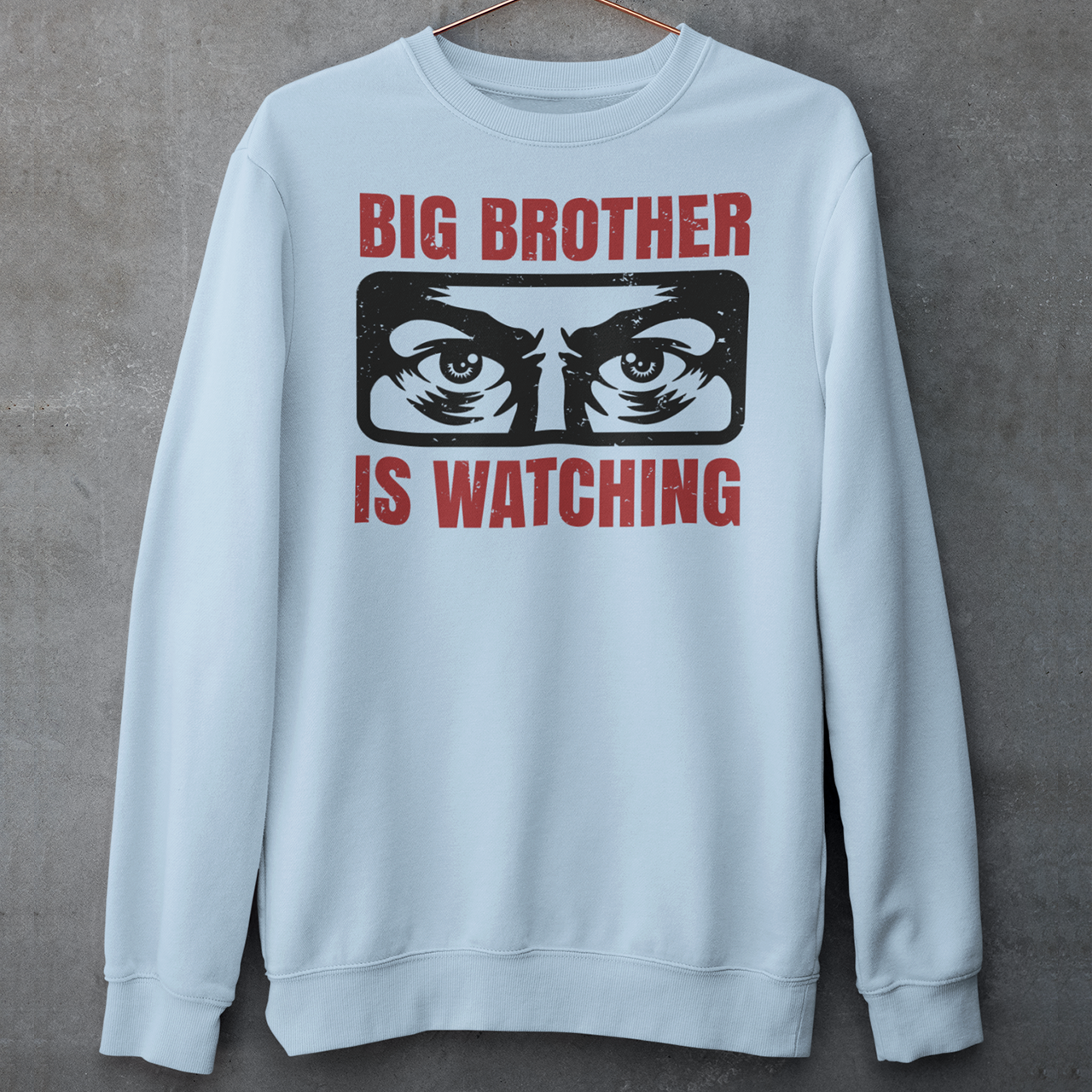 Light blue sweatshirt with Big Brother Is Watching design.