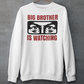 White sweatshirt with Big Brother Is Watching design.