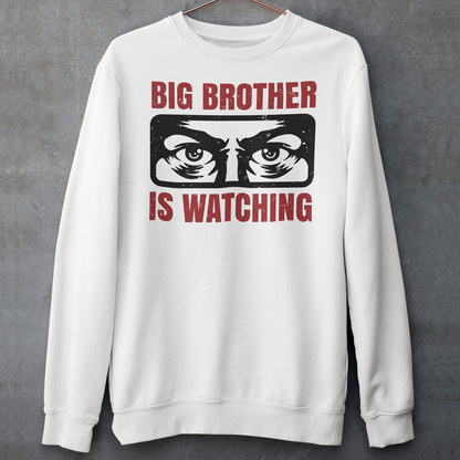 Introducing our captivating sweatshirt, featuring a mesmerizing design that will capture attention wherever you go. This unique sweatshirt showcases a pair of piercing eyes, seemingly observing your every move, accompanied by the thought-provoking text: "BIG BROTHER IS WATCHING YOU."