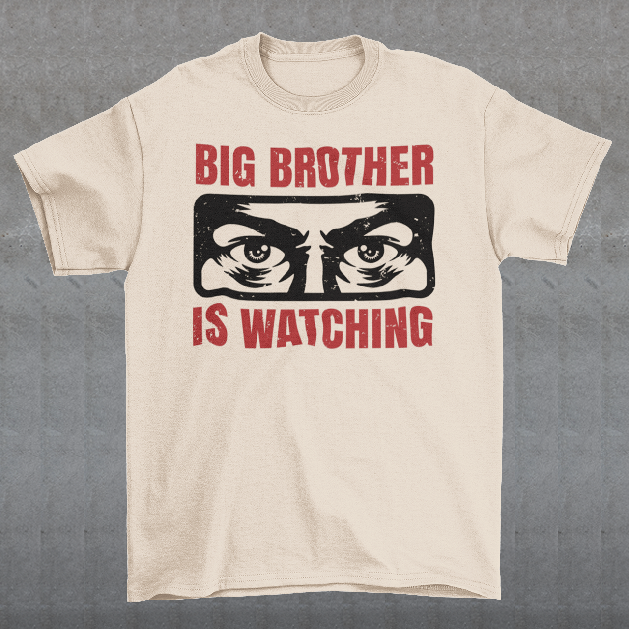 Introducing our captivating t-shirt, featuring a mesmerizing design that will capture attention wherever you go. This unique t-shirt showcases a pair of piercing eyes, seemingly observing your every move, accompanied by the thought-provoking text: "BIG BROTHER IS WATCHING YOU."