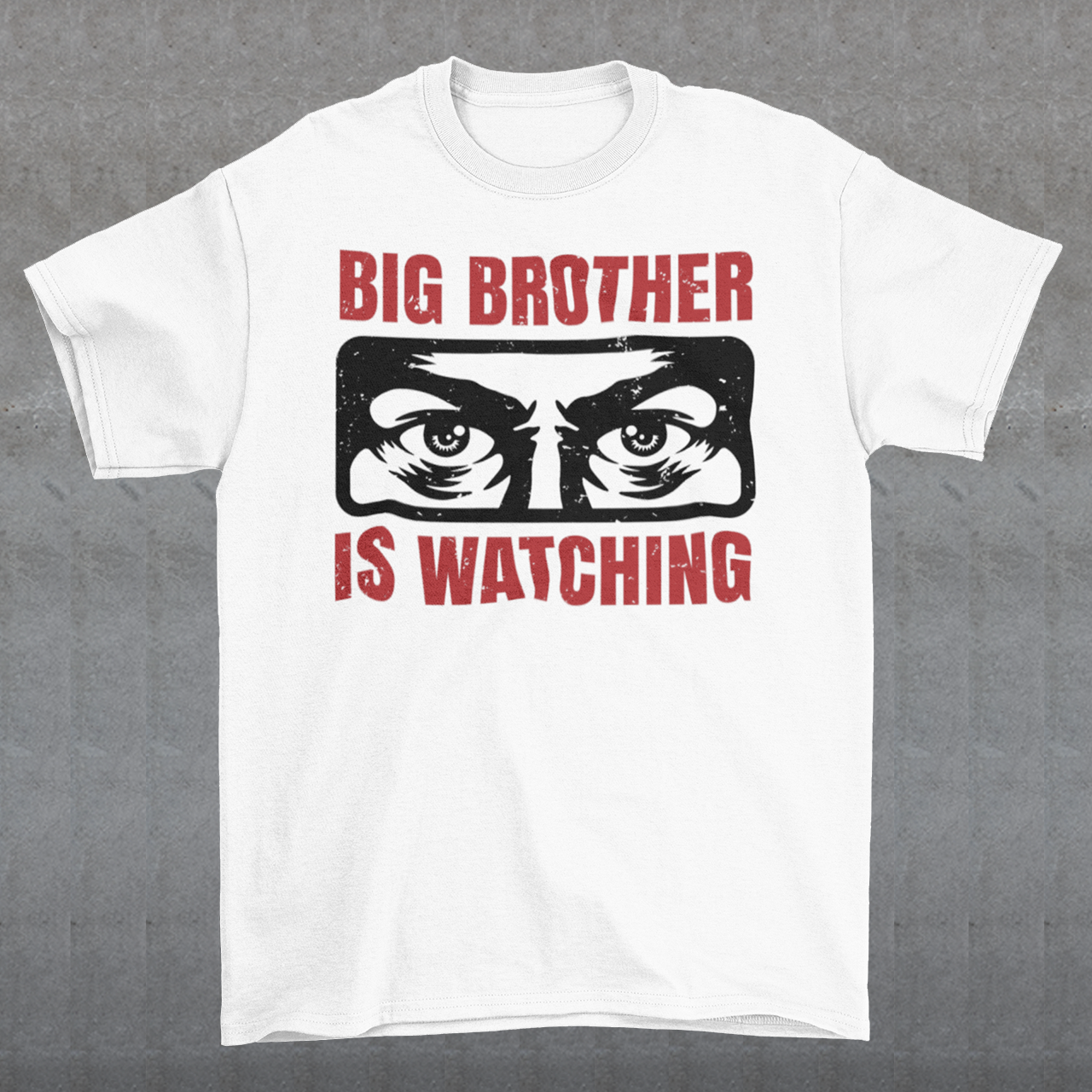 Introducing our captivating t-shirt, featuring a mesmerizing design that will capture attention wherever you go. This unique t-shirt showcases a pair of piercing eyes, seemingly observing your every move, accompanied by the thought-provoking text: "BIG BROTHER IS WATCHING YOU."