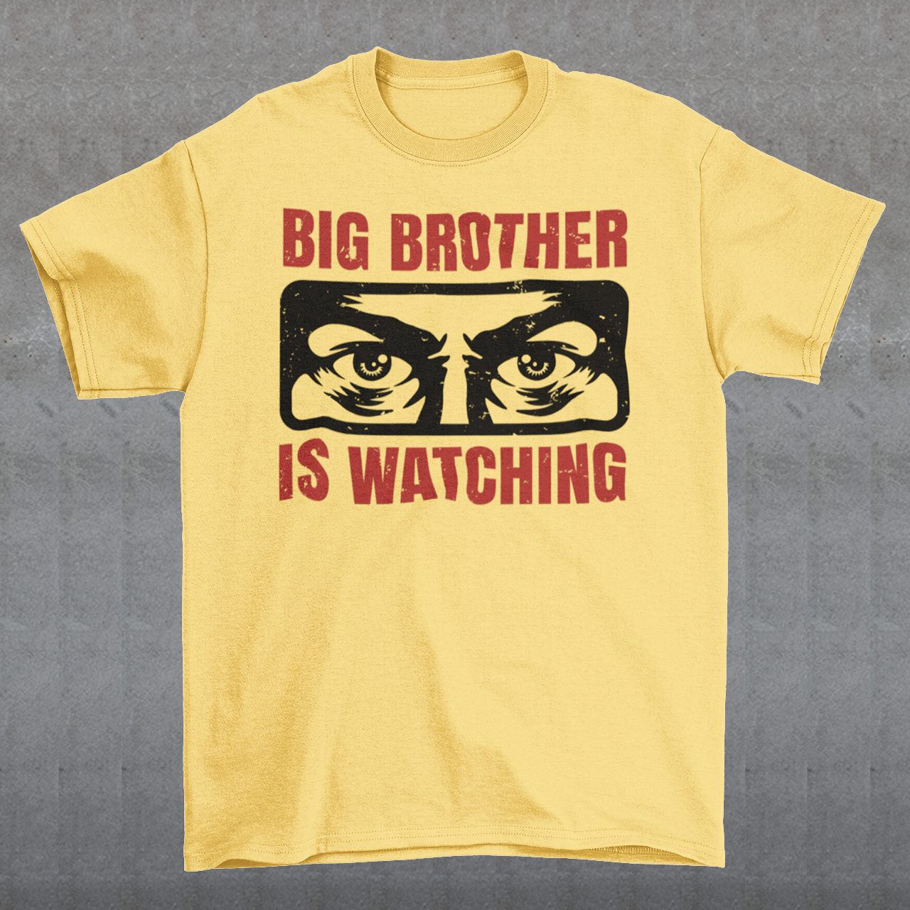 Introducing our captivating t-shirt, featuring a mesmerizing design that will capture attention wherever you go. This unique t-shirt showcases a pair of piercing eyes, seemingly observing your every move, accompanied by the thought-provoking text: "BIG BROTHER IS WATCHING YOU."