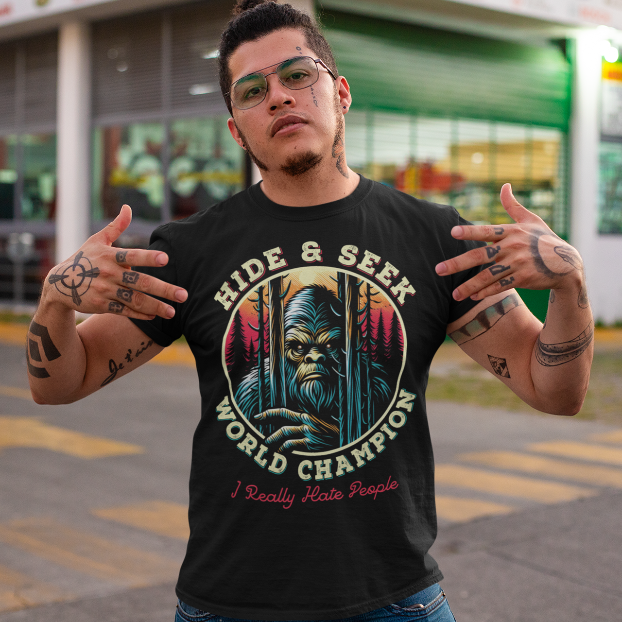 Unleash your playful side with our exclusive "Hide and Seek World Champion" t-shirt! This unique sweatshirt features an artistic rendition of Bigfoot peeking through a dense forest of towering trees. With a mischievous glint in his eyes, the legendary creature embodies the ultimate master of hide and seek. The bold, vintage-style text reads "HIDE and SEEK WORLD CHAMPION," celebrating Bigfoot's elusive charm.