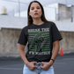 Black t-shirt with text  "BREAK THE  MATRIX".