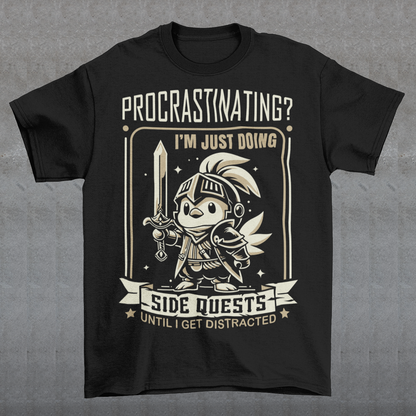 Level up your wardrobe with this hilarious “Procrastinating? I’m Just Doing Side Quests” t-shirt! Perfect for gamers, fantasy lovers, and anyone who knows the struggle of getting slightly distracted, this shirt features a cute Chocobo knight design with vintage RPG vibes. This shirt is comfy enough for long gaming sessions or casual adventures. Whether you’re tackling real-life side quests or just embracing your inner procrastinator, this funny gamer tee makes the perfect gift for friends, streamers, 