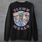 Black Sweatshirt with Klaus Schwab and Bill Gates with text CLOWN WORLD.