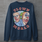 Navy Sweatshirt with Klaus Schwab and Bill Gates with text CLOWN WORLD.