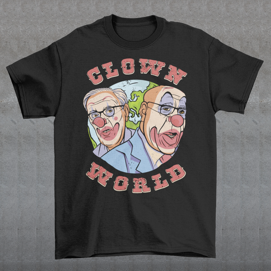 This bold and colorful t-shirt features a playful design that captures the absurdity and chaos of our modern times. With a cast of wacky characters, including clowns, jesters, and other oddball creatures, this shirt is perfect for anyone who loves a good laugh or wants to show their disdain for the status quo.