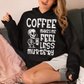 Introducing our "Coffee Makes Me Feel Less Murdery" Hoodie – the perfect blend of dark humor and everyday caffeine dependence. This unique design features a laid-back skeleton holding a steaming cup of coffee, perfectly capturing the sentiment that a good brew can make even the most undead feel more alive. The bold text "COFFEE MAKES ME FEEL LESS MURDERY" adds a cheeky twist, making this shirt a must-have for coffee lovers with a quirky sense of humor.