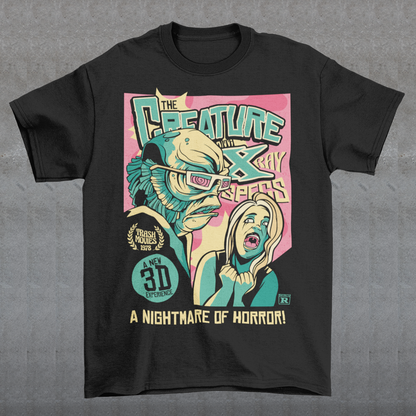 Unleash the monster within with this bold and striking Creature from the Black Lagoon comic book design. Featuring the iconic creature emerging from the depths of the murky lagoon, this t-shirt is a must-have for any fan of classic horror movies and graphic novels. The comic book artwork captures every terrifying detail of the creature's scaly skin and piercing eyes, making it a truly spine-chilling addition to your wardrobe.