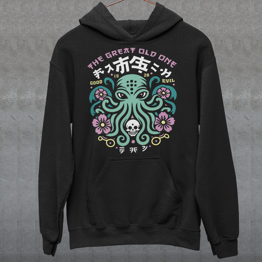 Summon the style of the deep with this striking Japanese Cthulhu hoodie. The design fuses H.P. Lovecraft’s legendary cosmic horror with bold Japanese ukiyo-e influences. This shirt is perfect for fans of Japanese art, Lovecraftian lore, and anyone who likes their fashion a little… unspeakable.