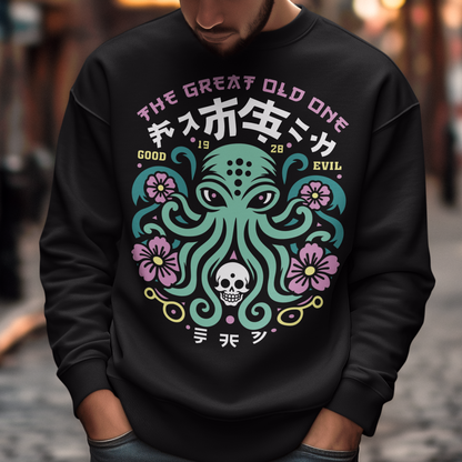 Summon the style of the deep with this striking Japanese Cthulhu sweatshirt. The design fuses H.P. Lovecraft’s legendary cosmic horror with bold Japanese ukiyo-e influences. This shirt is perfect for fans of Japanese art, Lovecraftian lore, and anyone who likes their fashion a little… unspeakable.