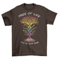 Brown t-shirt of DNA tree of life with text "TREE OF LIFE IT'S IN OUR DNA".