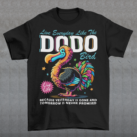 Bring a touch of humor and vintage charm to your wardrobe with this playful “Live Everyday Like a Dodo Bird” T-Shirt. Featuring a bold graphic of the iconic Dodo, this shirt is both quirky and thought-provoking — a reminder to live carefree, unique, and unapologetically yourself.