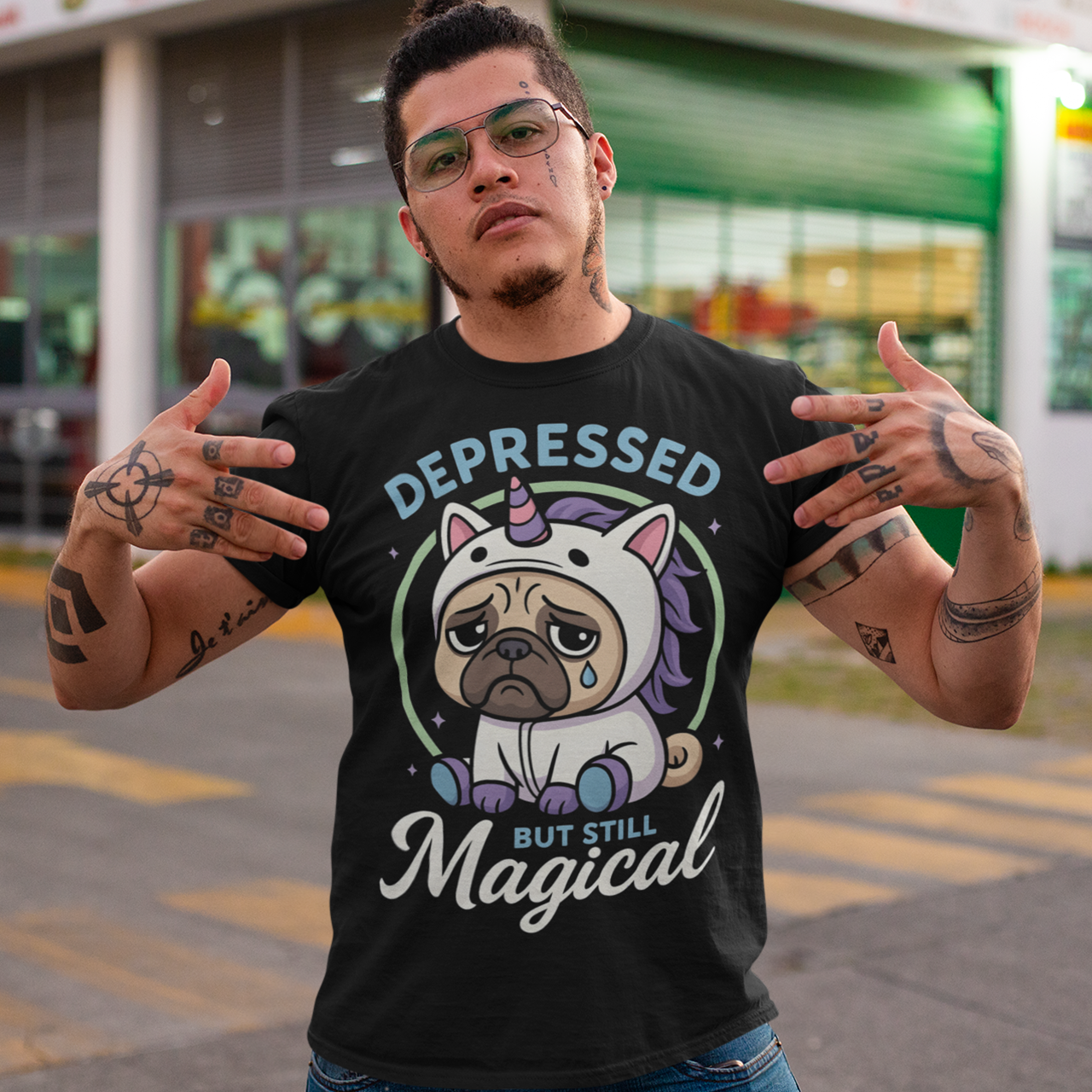 Bring a little humor to your moods with this “Depressed But Still Magical” pug t-shirt! Featuring an adorable sad pug dressed as a unicorn, this design perfectly blends dark humor and cuteness for anyone who loves sarcastic, relatable vibes. Made for comfort and laughs, it’s ideal for dog lovers, mental health advocates, or anyone who appreciates a touch of magic even on off days. Great as a gift for friends who love pugs, funny shirts, or a reminder that even when life’s ruff — you’re still magical!