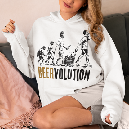 Introducing the ultimate tribute to the centuries-old journey of brewing excellence, the "BEERVOLUTION" Hoodie This iconic piece showcases the rich heritage and the dynamic evolution of beer, celebrating its global significance and everlasting appeal. Across the chest, the bold text "BEERVOLUTION" commands attention, serving as a rallying cry for beer enthusiasts and connoisseurs alike.