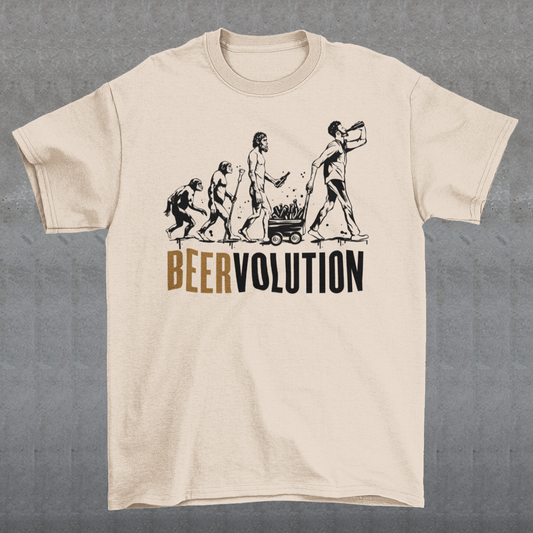 Introducing the ultimate tribute to the centuries-old journey of brewing excellence, the "BEERVOLUTION" t-shirt! This iconic piece showcases the rich heritage and the dynamic evolution of beer, celebrating its global significance and everlasting appeal. Across the chest, the bold text "BEERVOLUTION" commands attention, serving as a rallying cry for beer enthusiasts and connoisseurs alike.