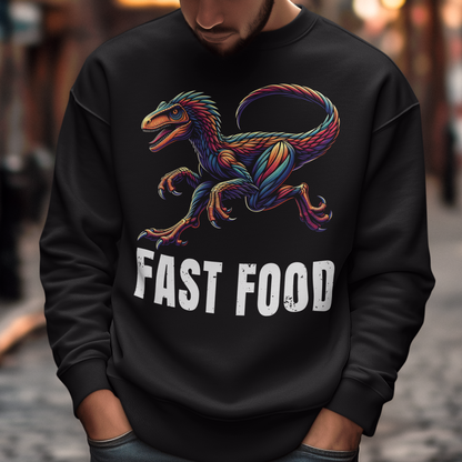 Introducing our "Fast Food Raptor" Sweatshirt, where prehistoric power meets modern humor! This unique design features a dynamically illustrated raptor in mid-chase, showcasing its legendary speed and agility. Beneath the fierce yet playful raptor, bold text reads "FAST FOOD," delivering a clever twist on the concept of quick bites. Perfect for dinosaur enthusiasts, humor lovers, and anyone who enjoys a good pun, this Sweatshirt combines vibrant artistry with a touch of wit.