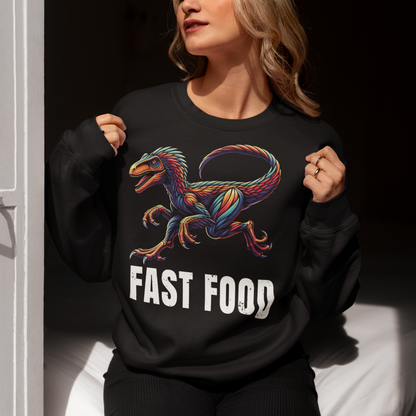 Introducing our "Fast Food Raptor" Sweatshirt, where prehistoric power meets modern humor! This unique design features a dynamically illustrated raptor in mid-chase, showcasing its legendary speed and agility. Beneath the fierce yet playful raptor, bold text reads "FAST FOOD," delivering a clever twist on the concept of quick bites. Perfect for dinosaur enthusiasts, humor lovers, and anyone who enjoys a good pun, this Sweatshirt combines vibrant artistry with a touch of wit.