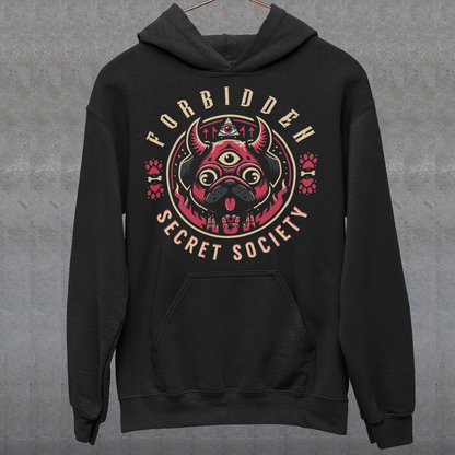 "Step into the enigmatic world of clandestine societies with our Forbidden Secret Society hoodie featuring the elusive Illuminati pug. This captivating design showcases a sloth adorned with symbolic imagery, including the all-seeing third eye, hinting at hidden knowledge and mystic insight. Embrace the intrigue and mystery as you don this unique hoodie, inviting curiosity and speculation wherever you go.
