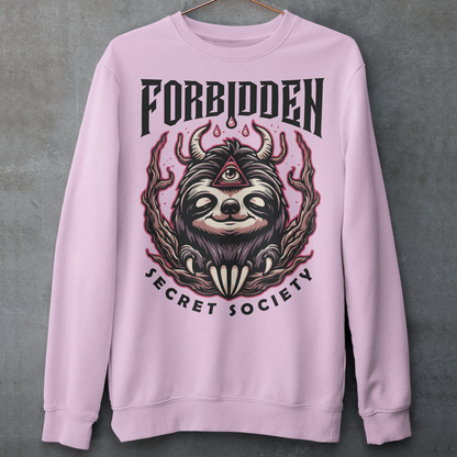 "Step into the enigmatic world of clandestine societies with our Forbidden Secret Society sweatshirt featuring the elusive Illuminati sloth. This captivating design showcases a sloth adorned with symbolic imagery, including the all-seeing third eye, hinting at hidden knowledge and mystic insight. Embrace the intrigue and mystery as you don this unique sweatshirt, inviting curiosity and speculation wherever you go.