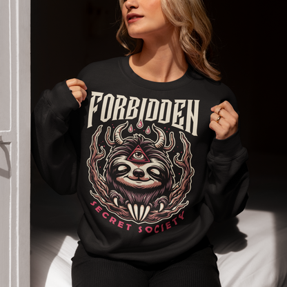 "Step into the enigmatic world of clandestine societies with our Forbidden Secret Society sweatshirt featuring the elusive Illuminati sloth. This captivating design showcases a sloth adorned with symbolic imagery, including the all-seeing third eye, hinting at hidden knowledge and mystic insight. Embrace the intrigue and mystery as you don this unique sweatshirt, inviting curiosity and speculation wherever you go.