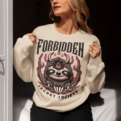 "Step into the enigmatic world of clandestine societies with our Forbidden Secret Society sweatshirt featuring the elusive Illuminati sloth. This captivating design showcases a sloth adorned with symbolic imagery, including the all-seeing third eye, hinting at hidden knowledge and mystic insight. Embrace the intrigue and mystery as you don this unique sweatshirt, inviting curiosity and speculation wherever you go.