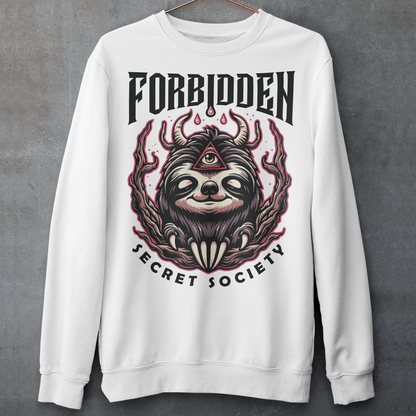"Step into the enigmatic world of clandestine societies with our Forbidden Secret Society sweatshirt featuring the elusive Illuminati sloth. This captivating design showcases a sloth adorned with symbolic imagery, including the all-seeing third eye, hinting at hidden knowledge and mystic insight. Embrace the intrigue and mystery as you don this unique sweatshirt, inviting curiosity and speculation wherever you go.