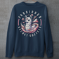 Navy sweatshirt of an Illuminati llama with a third eye with text FORBIDDEN SECRET SOCIETY.