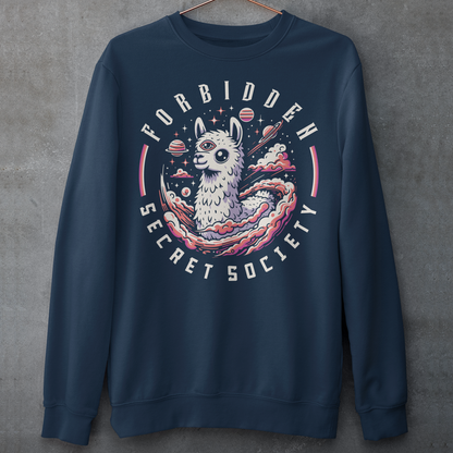 "Step into the enigmatic world of clandestine societies with our Forbidden Secret Society sweatshirt featuring the elusive Illuminati Llama. This captivating design showcases a llama adorned with symbolic imagery, including the all-seeing third eye, hinting at hidden knowledge and mystic insight. Embrace the intrigue and mystery as you don this unique sweatshirt, inviting curiosity and speculation wherever you go.