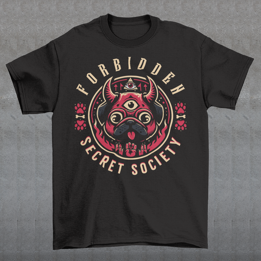 "Step into the enigmatic world of clandestine societies with our Forbidden Secret Society t-shirt featuring the elusive Illuminati pug. This captivating design showcases a sloth adorned with symbolic imagery, including the all-seeing third eye, hinting at hidden knowledge and mystic insight. Embrace the intrigue and mystery as you don this unique t-shirt, inviting curiosity and speculation wherever you go.