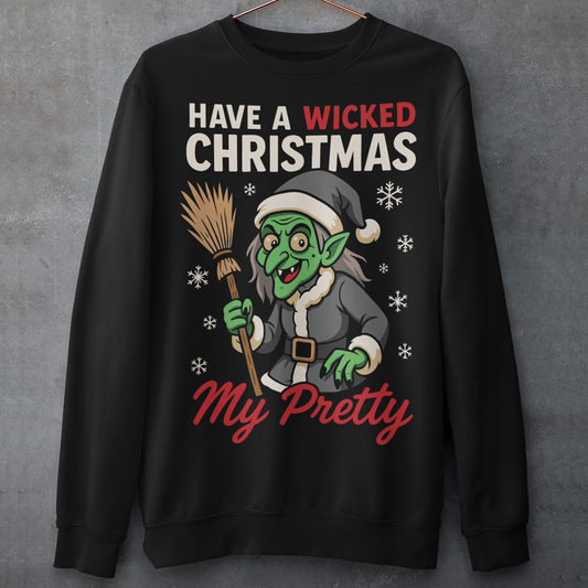 Bring some delightfully dark holiday magic to your wardrobe with this “Have a Wicked Christmas My Pretty” Sweatshirt, featuring the iconic Wicked Witch of the West dressed in a black Santa suit. This unique design blends classic witchy vibes with festive cheer, making it perfect for anyone who loves spooky season all year long. It’s a great gift for witch lovers, Oz fans, gothic holiday enthusiasts, or anyone who prefers their Christmas with a wicked twist.