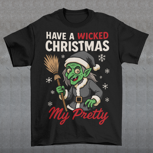 Bring some delightfully dark holiday magic to your wardrobe with this “Have a Wicked Christmas My Pretty” T-shirt, featuring the iconic Wicked Witch of the West dressed in a black Santa suit. This unique design blends classic witchy vibes with festive cheer, making it perfect for anyone who loves spooky season all year long. It’s a great gift for witch lovers, Oz fans, gothic holiday enthusiasts, or anyone who prefers their Christmas with a wicked twist.