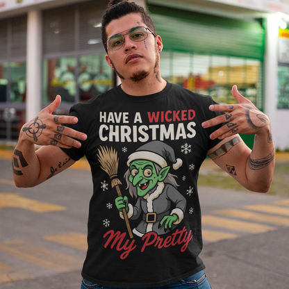 Bring some delightfully dark holiday magic to your wardrobe with this “Have a Wicked Christmas My Pretty” T-shirt, featuring the iconic Wicked Witch of the West dressed in a black Santa suit. This unique design blends classic witchy vibes with festive cheer, making it perfect for anyone who loves spooky season all year long. It’s a great gift for witch lovers, Oz fans, gothic holiday enthusiasts, or anyone who prefers their Christmas with a wicked twist.