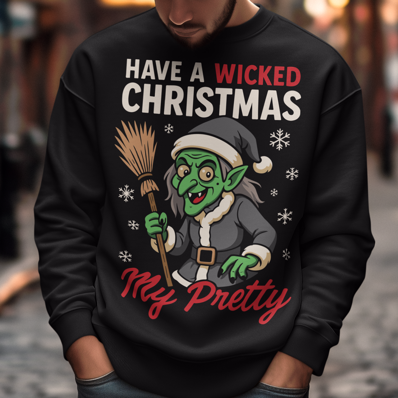 Bring some delightfully dark holiday magic to your wardrobe with this “Have a Wicked Christmas My Pretty” Sweatshirt, featuring the iconic Wicked Witch of the West dressed in a black Santa suit. This unique design blends classic witchy vibes with festive cheer, making it perfect for anyone who loves spooky season all year long. It’s a great gift for witch lovers, Oz fans, gothic holiday enthusiasts, or anyone who prefers their Christmas with a wicked twist.