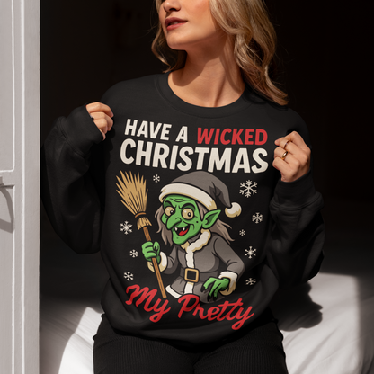 Bring some delightfully dark holiday magic to your wardrobe with this “Have a Wicked Christmas My Pretty” Sweatshirt, featuring the iconic Wicked Witch of the West dressed in a black Santa suit. This unique design blends classic witchy vibes with festive cheer, making it perfect for anyone who loves spooky season all year long. It’s a great gift for witch lovers, Oz fans, gothic holiday enthusiasts, or anyone who prefers their Christmas with a wicked twist.