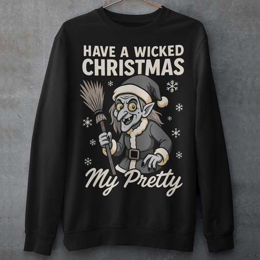 Bring some delightfully dark holiday magic to your wardrobe with this “Have a Wicked Christmas My Pretty” Sweatshirt, featuring the iconic Wicked Witch of the West dressed in a black Santa suit. This unique design blends classic witchy vibes with festive cheer, making it perfect for anyone who loves spooky season all year long. It’s a great gift for witch lovers, Oz fans, gothic holiday enthusiasts, or anyone who prefers their Christmas with a wicked twist.