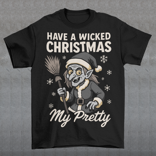 Bring some delightfully dark holiday magic to your wardrobe with this “Have a Wicked Christmas My Pretty” T-shirt, featuring the iconic Wicked Witch of the West dressed in a black Santa suit. This unique design blends classic witchy vibes with festive cheer, making it perfect for anyone who loves spooky season all year long. It’s a great gift for witch lovers, Oz fans, gothic holiday enthusiasts, or anyone who prefers their Christmas with a wicked twist.
