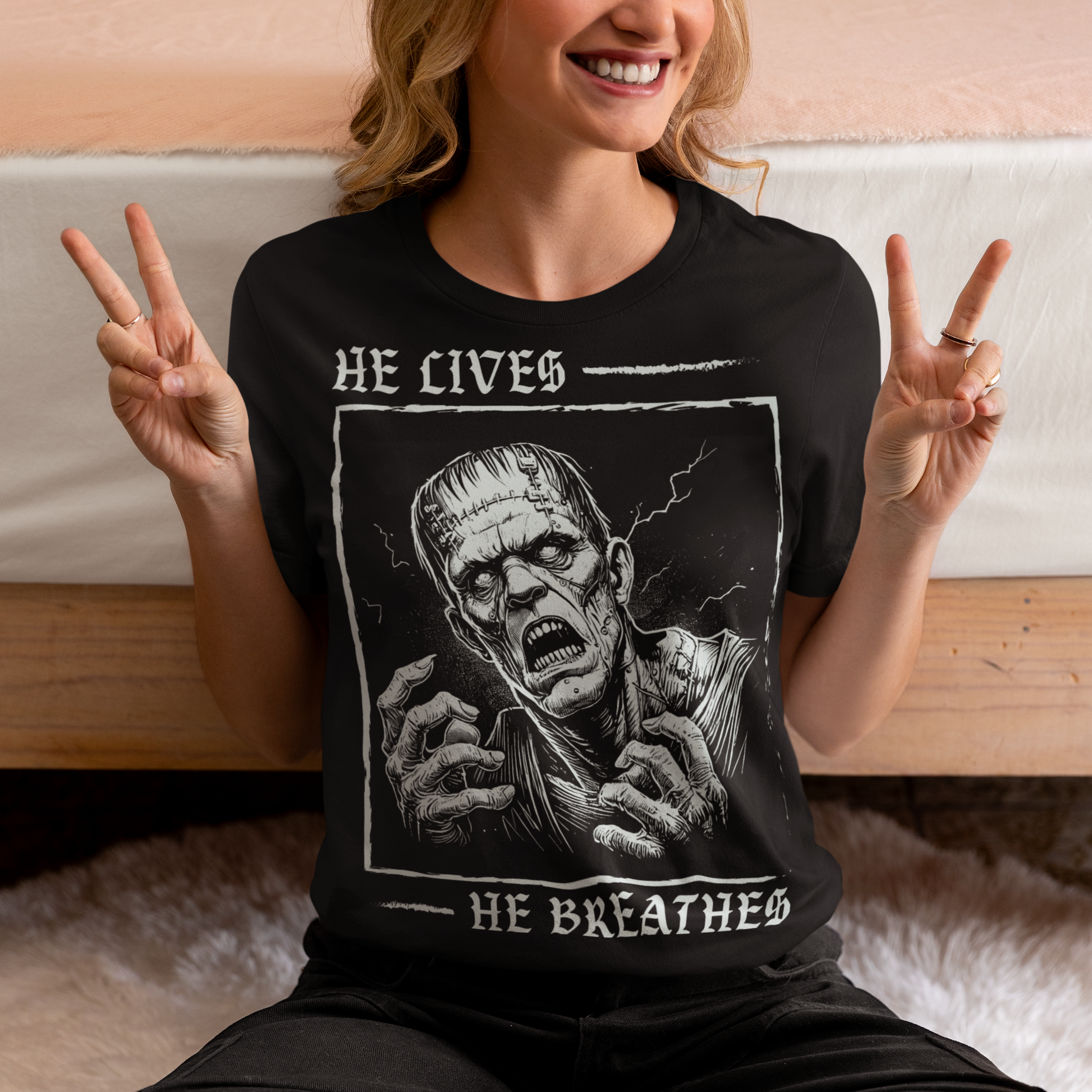 Unleash the power of classic horror with this bold Frankenstein T-Shirt! Featuring a striking, high-contrast illustration of Frankenstein’s monster, the design captures the iconic creature in vivid detail, with piercing eyes and a dramatic aura of life and electricity. Wear it to make a statement, celebrate the macabre, or just show off your love for the timeless tale of Frankenstein’s monster.