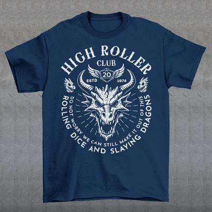 Step into legend status with the High Roller Club t-shirt, forged for dice slingers, dragon slayers, and tabletop tacticians who play big and roll fearless. Featuring a fierce dragon crest and bold D20 iconography, this design salutes those who know fortune favors the bold and sometimes the wildly unprepared. Cozy enough for late night campaigns and intimidating enough for the gaming table, it’s built for crits, curses, and clutch saves alike. Whether you’re a dungeon master pulling strings or a player chas