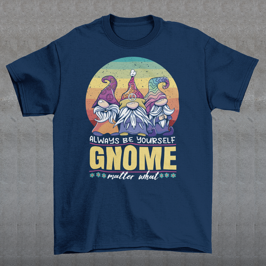 Embrace the spirit of individuality and positivity with our vibrant and enchanting t-shirt design. Picture three whimsical hippie gnomes, each radiating a unique charm that captures the essence of self-expression and harmony. Set against a backdrop of a retro rainbow sun, the scene exudes a nostalgic aura, reminding us of a bygone era when peace, love, and unity were celebrated. The gnomes, adorned in colorful tie-dye attire, perfectly embody the carefree and free nature the hippie movement.