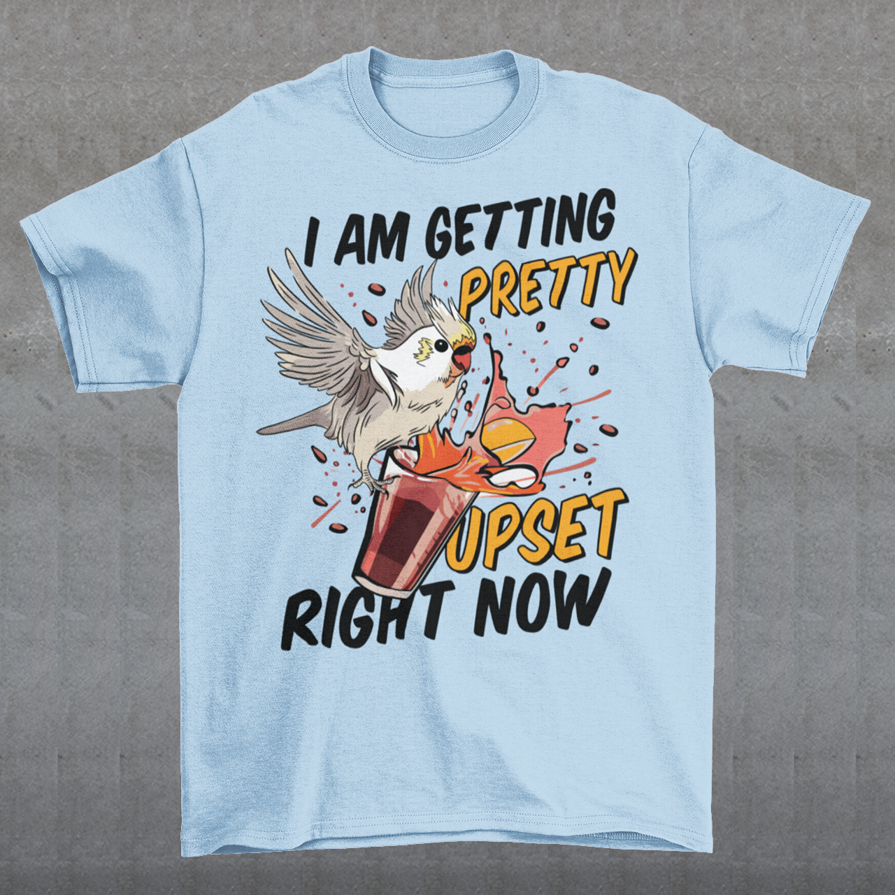 Introducing our whimsical and vibrant t-shirt featuring a mischievous cockatoo caught in a comical escapade. This design captures the playful spirit of this feathered troublemaker as it gleefully knocks over a meticulously crafted cocktail, sending colorful liquids splashing in all directions. The image perfectly portrays the unpredictable and endearing nature of these intelligent birds.
