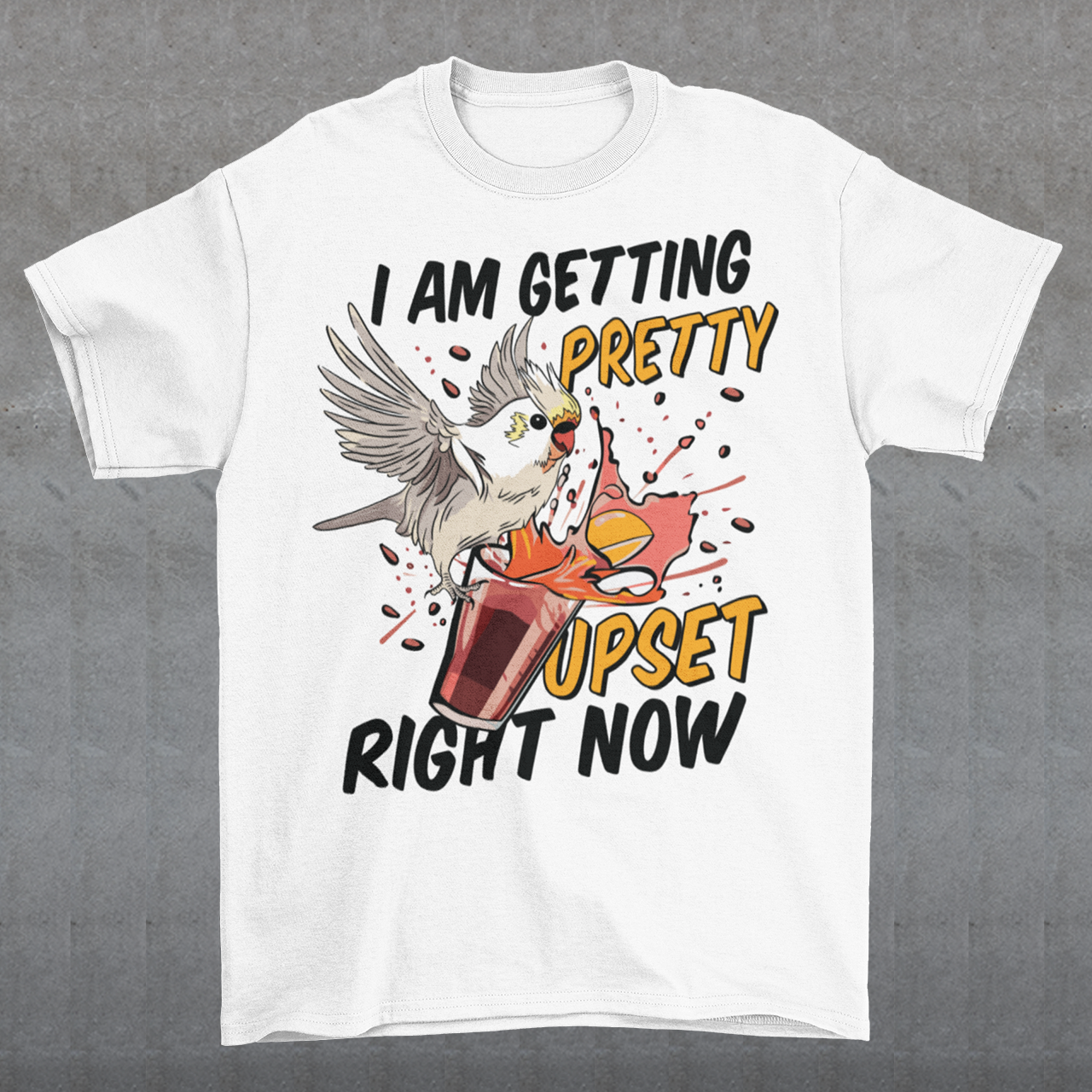 Introducing our whimsical and vibrant t-shirt featuring a mischievous cockatoo caught in a comical escapade. This design captures the playful spirit of this feathered troublemaker as it gleefully knocks over a meticulously crafted cocktail, sending colorful liquids splashing in all directions. The image perfectly portrays the unpredictable and endearing nature of these intelligent birds.