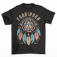 Black t-shirt of an Illuminati dreamcatcher with text FORBIDDEN SECRET SOCIETY.