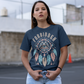 Navy t-shirt of an Illuminati dreamcatcher with text FORBIDDEN SECRET SOCIETY.