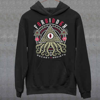 Uncover the hidden truths with this striking Forbidden Secret Society Hoodie. Featuring a mesmerizing graphic of reptilian tentacles slithering from an all-seeing eye pyramid, this design channels the dark mystique of the Illuminati and ancient conspiracies. Bold text wraps around the image, whispering secrets the world was never meant to know. Perfect for truth seekers, conspiracy enthusiasts, or anyone who thrives in the shadows of the unknown.