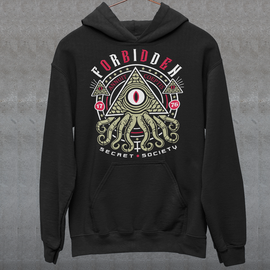 Uncover the hidden truths with this striking Forbidden Secret Society Hoodie. Featuring a mesmerizing graphic of reptilian tentacles slithering from an all-seeing eye pyramid, this design channels the dark mystique of the Illuminati and ancient conspiracies. Bold text wraps around the image, whispering secrets the world was never meant to know. Perfect for truth seekers, conspiracy enthusiasts, or anyone who thrives in the shadows of the unknown.