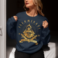 Navy sweatshirt with a free mason symbol and text Illuminati Secret Society.